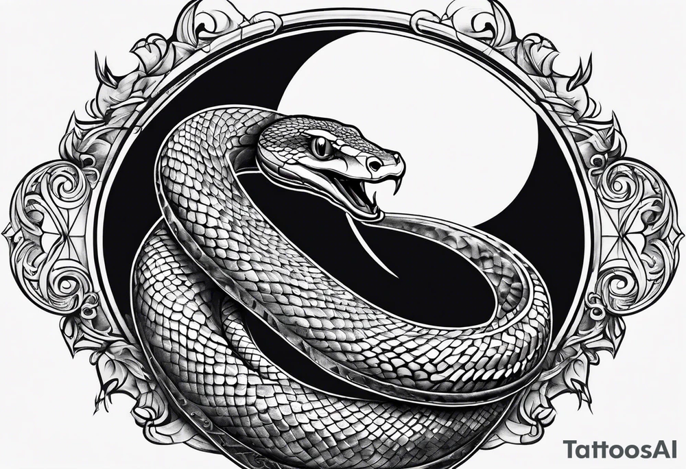 snake as a crescent moon tattoo idea