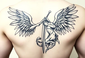 I want an archangel fighting with sword tattoo idea