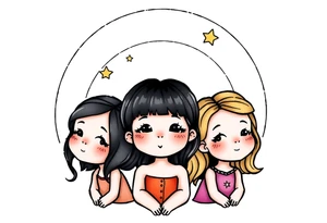 3 petites filles ( une cheveux noir et deux blondes)
sous un arc en ciel incomplet tattoo idea
