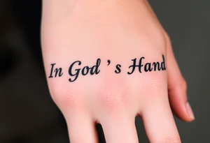 In God's Hand, With the words looking like the words are popping out at you with bold background tattoo idea