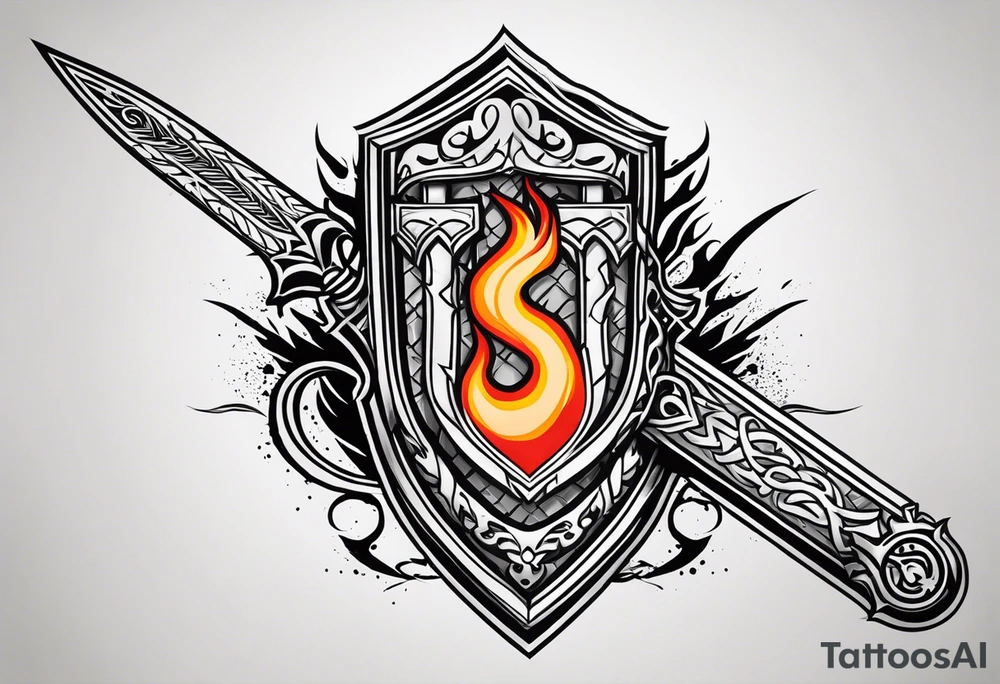 Valhalla on  fire shield sword tattoo idea