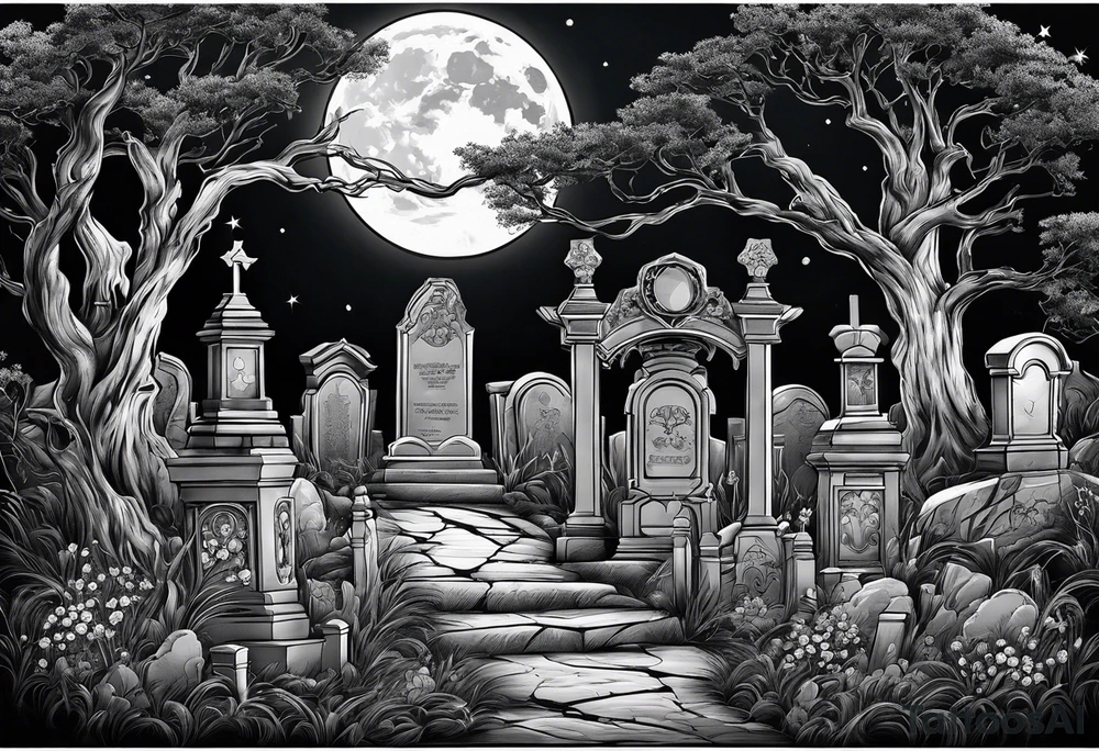 graveyard with moon tattoo idea