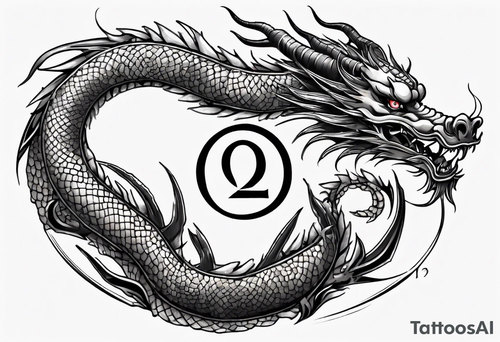 Chinese dragon in a circular shape with "02.03" written on its skin tattoo idea
