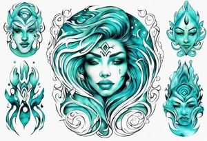 a beautiful turquoise face in an ocean wave tattoo idea