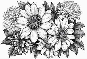 Flowers: marigold, chrysanthemum, narcissus tattoo idea