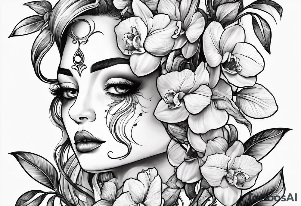 Orquídea olho de boneca e Bougainvillea tattoo idea
