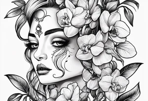 Orquídea olho de boneca e Bougainvillea tattoo idea