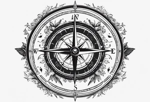 Simple compass with three black birds flying by north tattoo idea