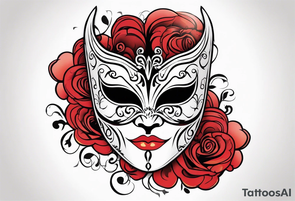 Male masquerade mask with red smoke tattoo idea
