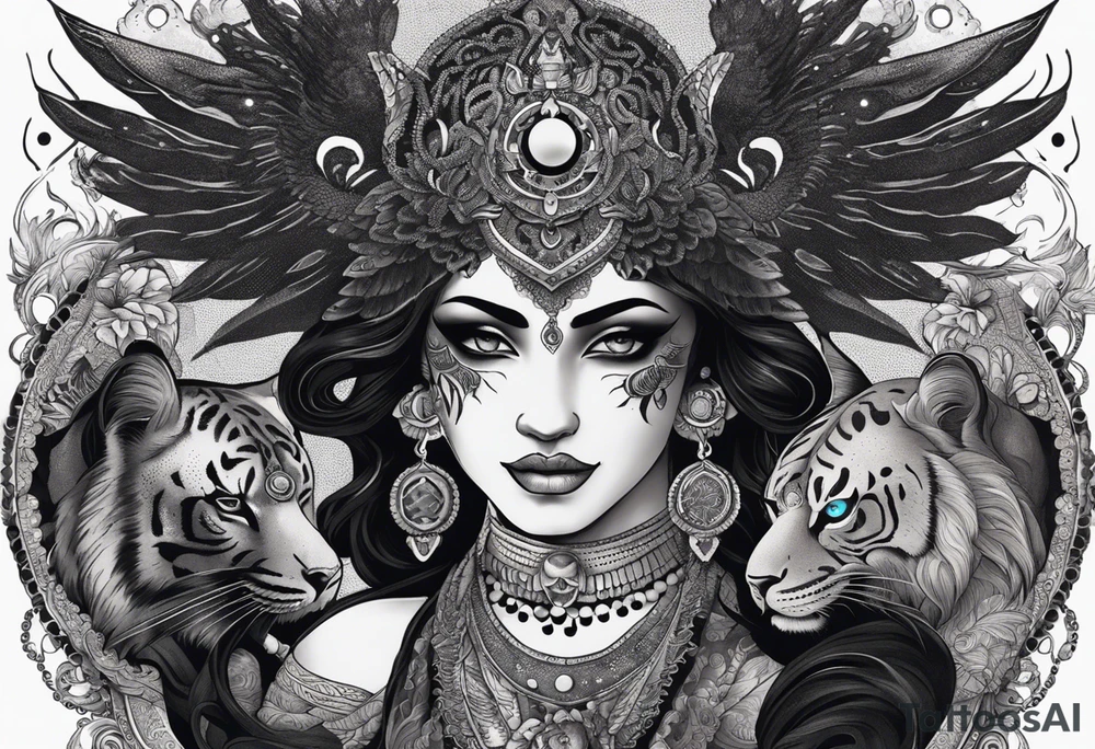 black kali, goddess pirate, alien, angel, pachamama, valkrye, warrior, flying, skull, lotus azul, wing, eagle, zenza resonance, stars, 5D, anahata chakra, death, durga, riding on a tiger, flying lady, kundalini, chest tatoo, samuri, rebel,serpent tattoo idea