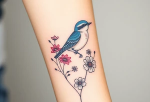 Bluebird with wild flowers around it tattoo idea