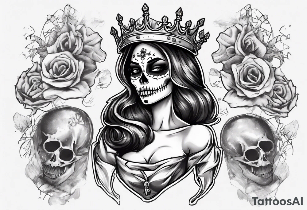 santa la muerta with money and crown
on the card tattoo idea