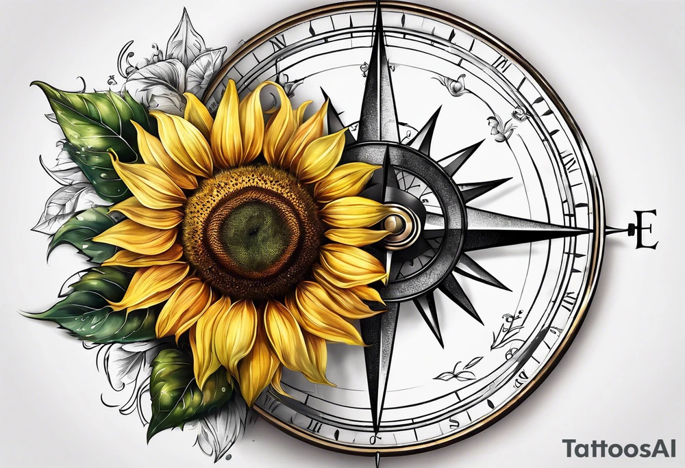 Sunflower next to a compass tattoo idea