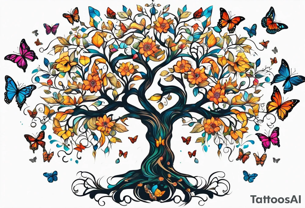 Tree of life with butterflies around tattoo idea