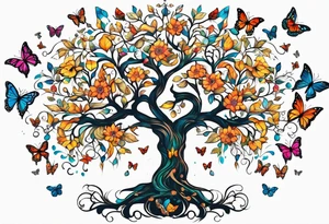 Tree of life with butterflies around tattoo idea