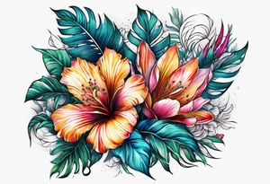 sea, flower, palm tattoo idea