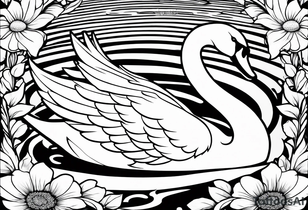 Swan outline from The Swan Princess movie incorporating a daisy flower tattoo idea