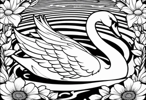 Swan outline from The Swan Princess movie incorporating a daisy flower tattoo idea