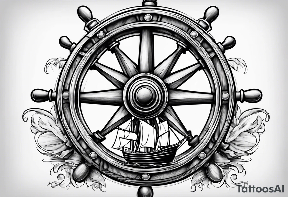 Old man turning ships wheel tattoo idea