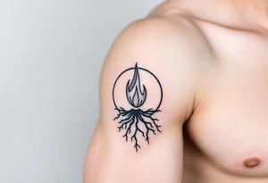 a flame imprisoned in roots circle tattoo idea