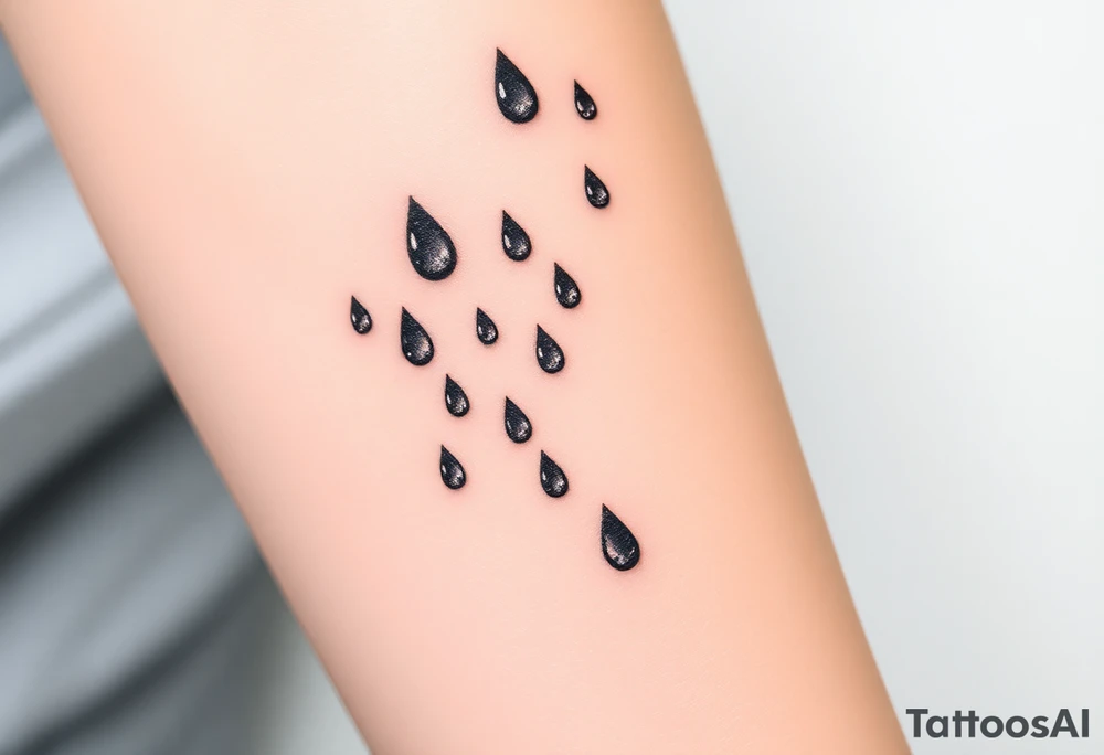 A cascade of small tear drops, fading from black to silvery gray, representing the passage of time and emotional release. tattoo idea