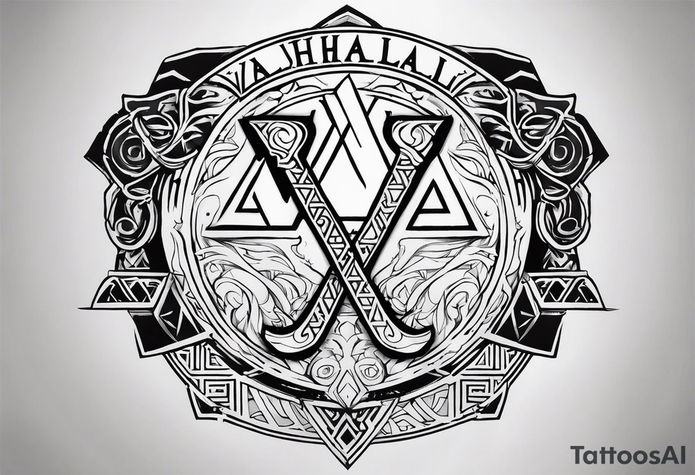 Valhalla  sword shield axe Valknut fog tattoo idea