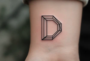 Minimalist Geometric D – A clean, thin-line letter D made from sharp black lines and accented with soft gray shadows. tattoo idea