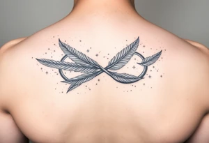 infinity symbol woven with floating feathers and stardust tattoo idea