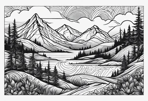 Fineline mountain scene tattoo idea