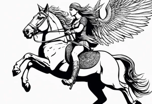Valkyrie on winged Pegasus, flight, holding spear tattoo idea