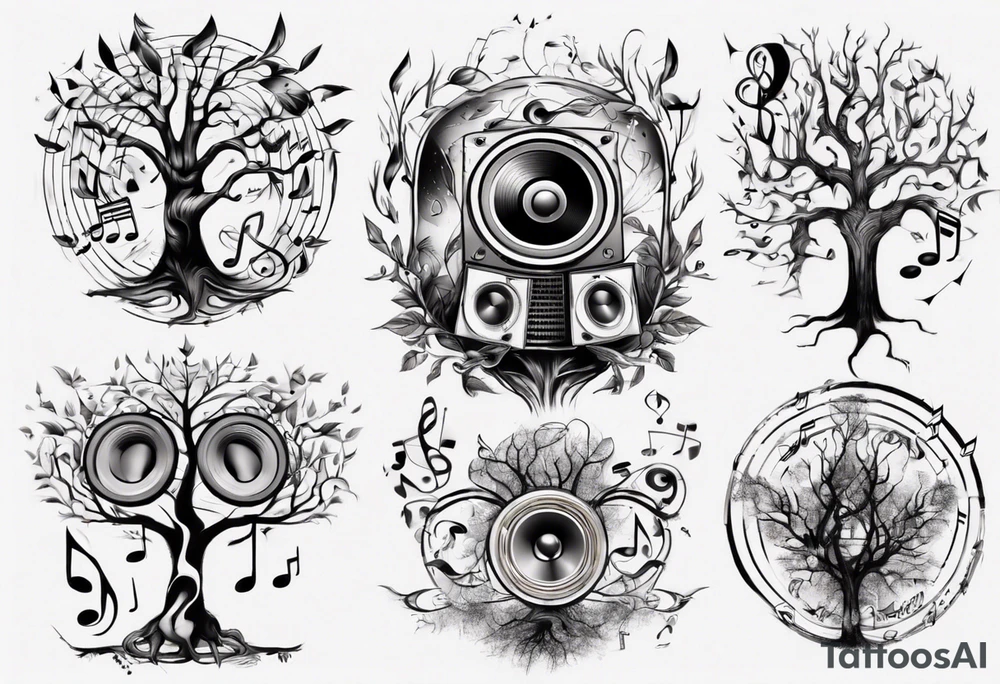 music speaker note tree stave tattoo idea