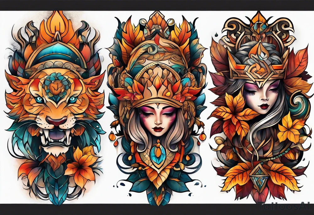 Knee tattoo in fall colors with water flow washes tattoo idea