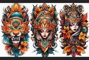Knee tattoo in fall colors with water flow washes tattoo idea
