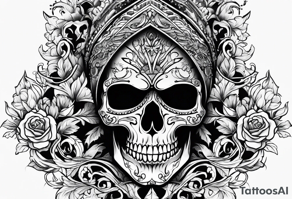 blackout style with skull arm desings tattoo idea