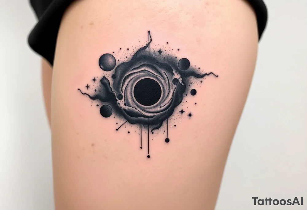 outer space galaxy scene with a black hole and nebula with stars tattoo idea