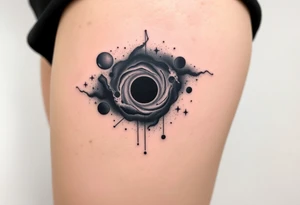 outer space galaxy scene with a black hole and nebula with stars tattoo idea
