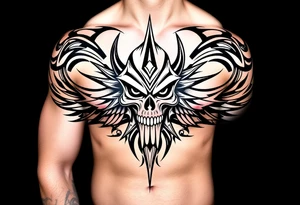 The Fiend top center piece of sleeve with tribal design surrounding covering up old tattoo tattoo idea