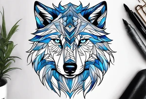 Male young Wolf face look realistic with blue eyes tattoo idea