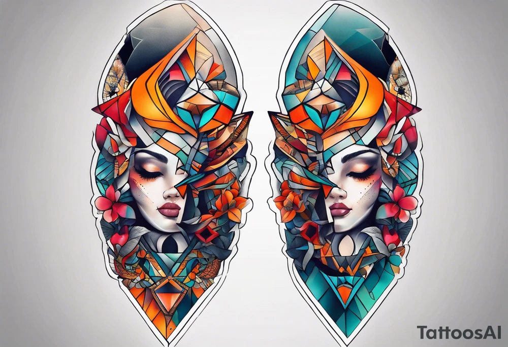 knee tattoo with geometric shapes tattoo idea