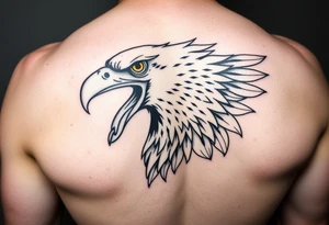 Give me a Neo traditional tattoo of a bald Eagle. Mouth open with tongue sticking out. tattoo idea