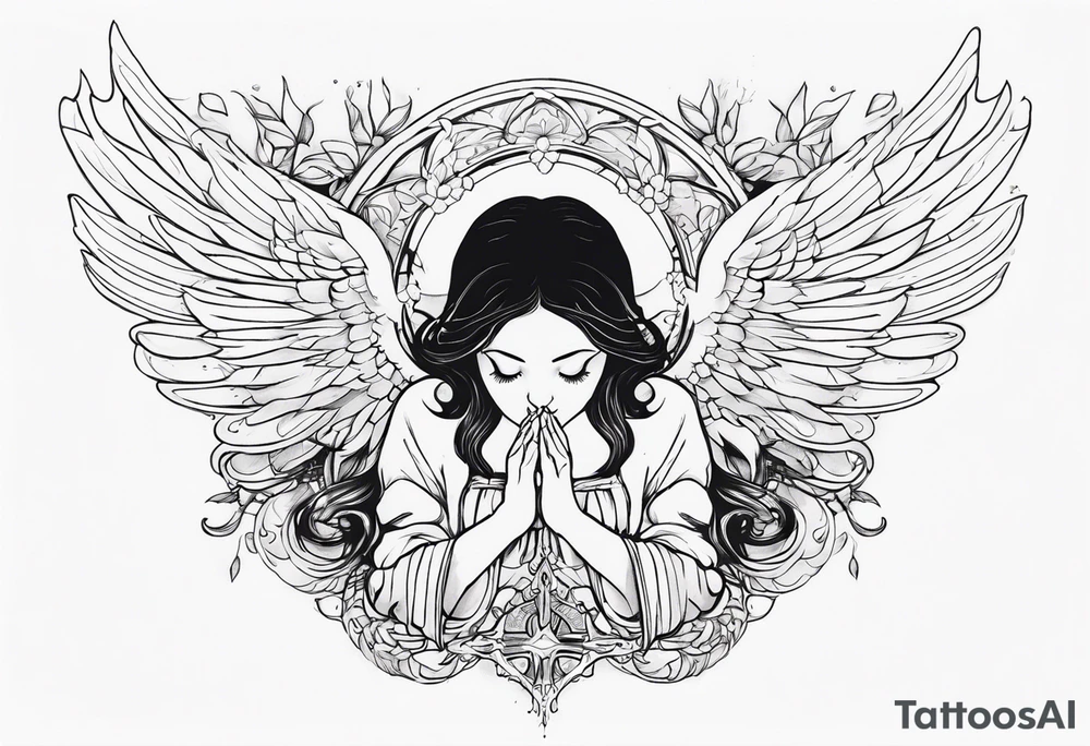 Angel with prayer hands tattoo idea