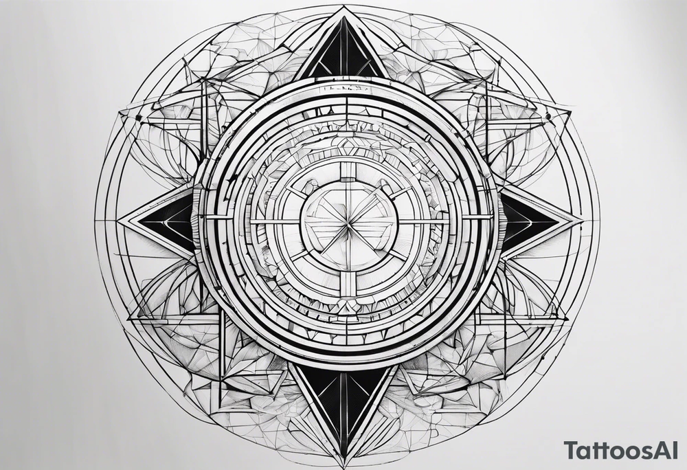 I want a linear geometrical tattoo, comibining line and circle, refering to science, programmation and space tattoo idea