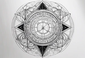 I want a linear geometrical tattoo, comibining line and circle, refering to science, programmation and space tattoo idea