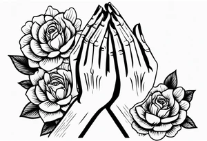 hands praying with flowers simple bold tradional old school style tattoo idea