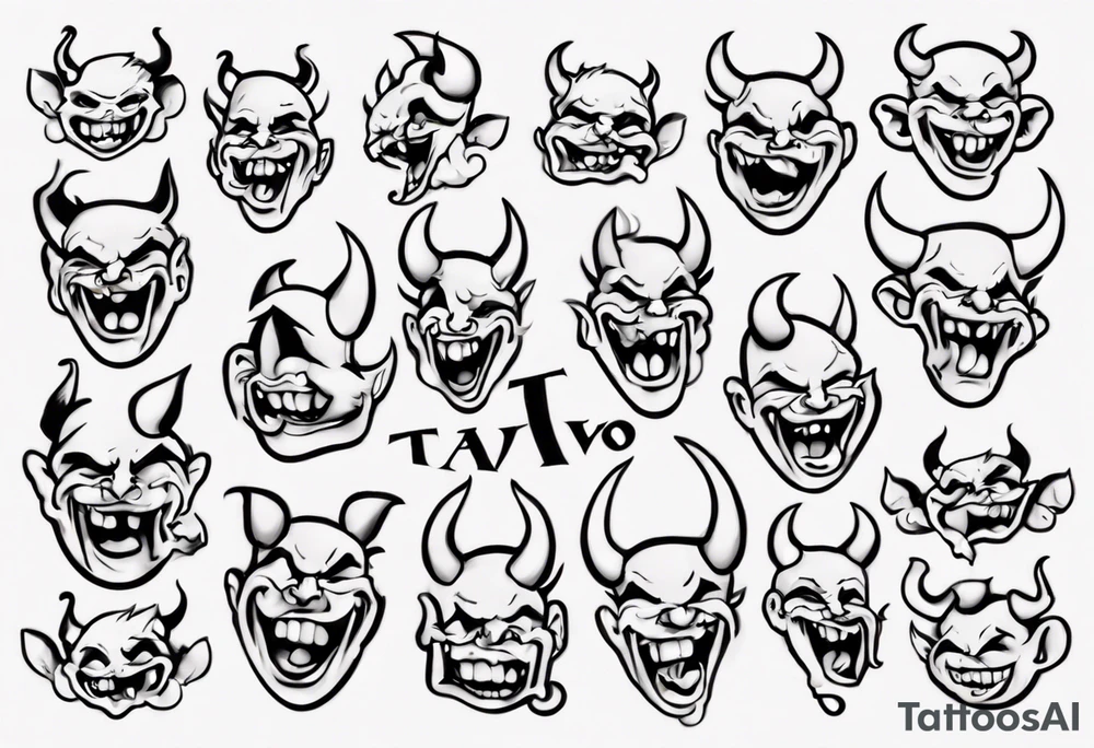 The word Tavo inside the naughty devil emoji tattoo idea