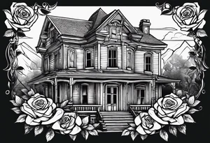 abandoned old house, broken sword, roses tattoo idea