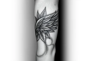 Forearm sleeve tattoo including details of a few jungle leafs,Bold and powerful Puerto Rican tribal theme, wing with 100 dollar patterns in it tattoo idea