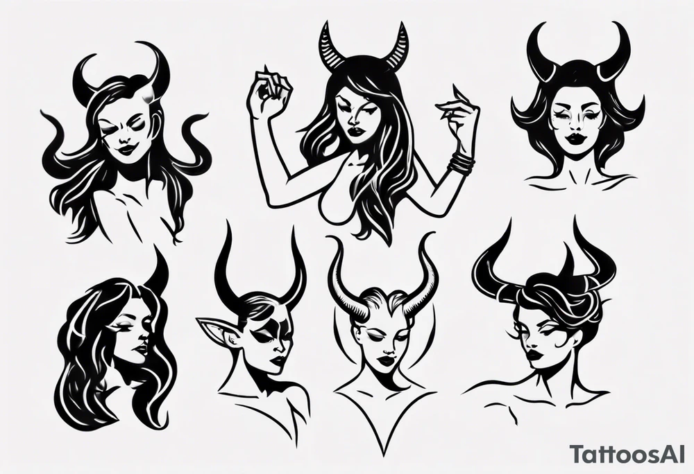 female dancing with devil horns tattoo idea