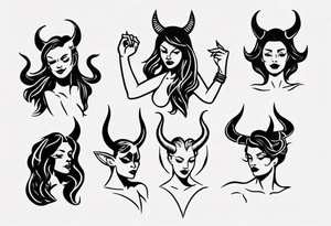 female dancing with devil horns tattoo idea