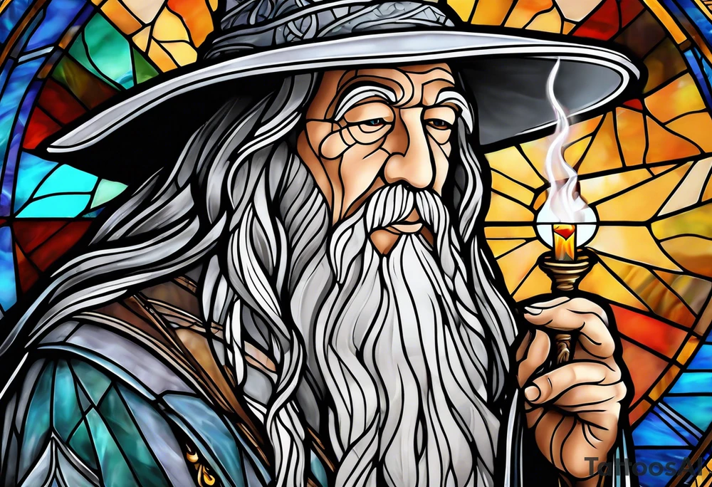 Gandalf smoking
 in stained glass tattoo idea